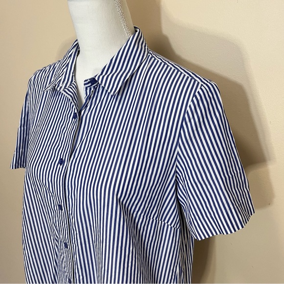 Halogen Women’s Blue and White Stripes Button Up Shirt - Picture 2 of 10